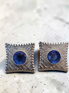 Silvertone & Blue Rivoli Crystal Cufflinks